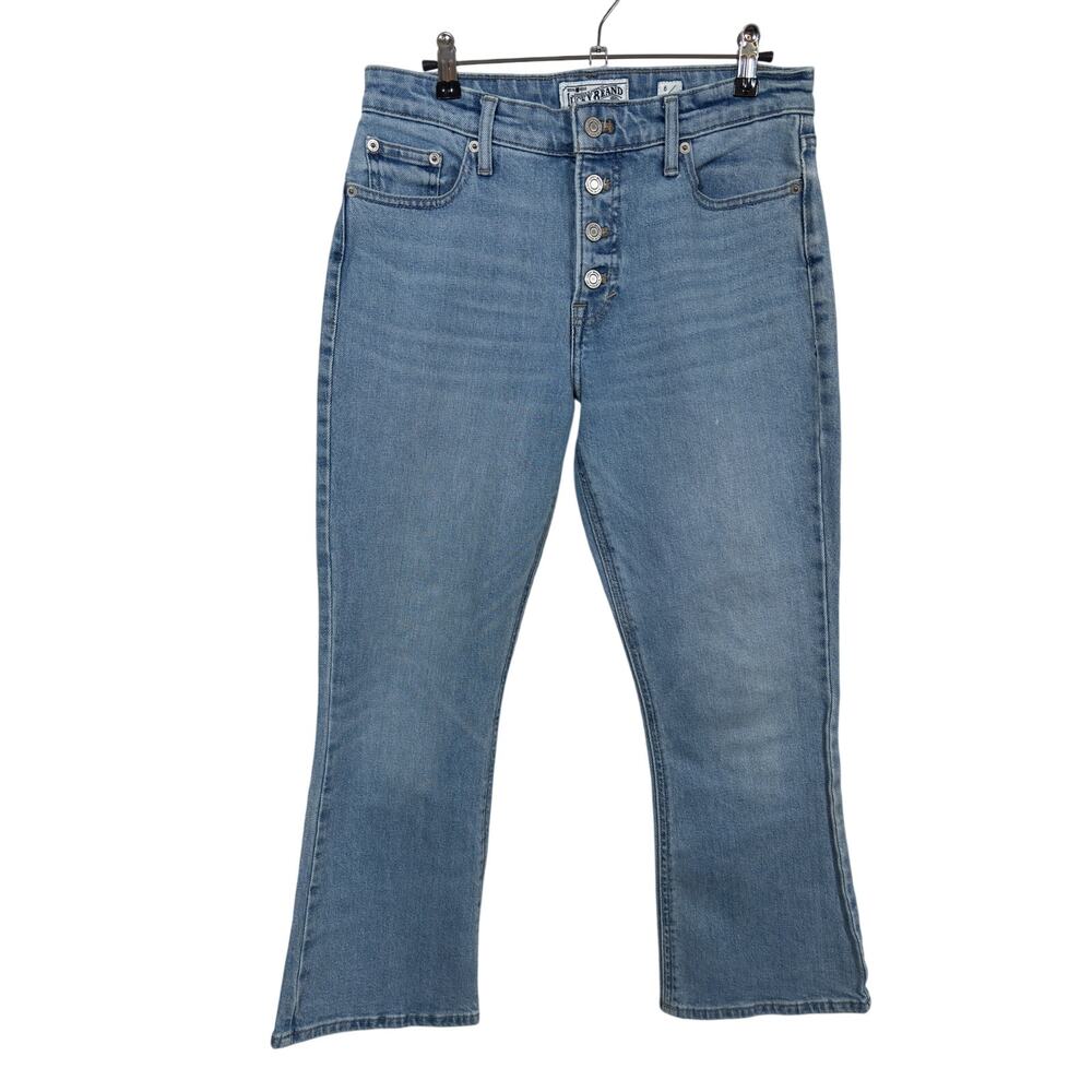 Lucky Brand Bridgette Crop Flare Jeans Womens 6 Blue High Rise Button Fly